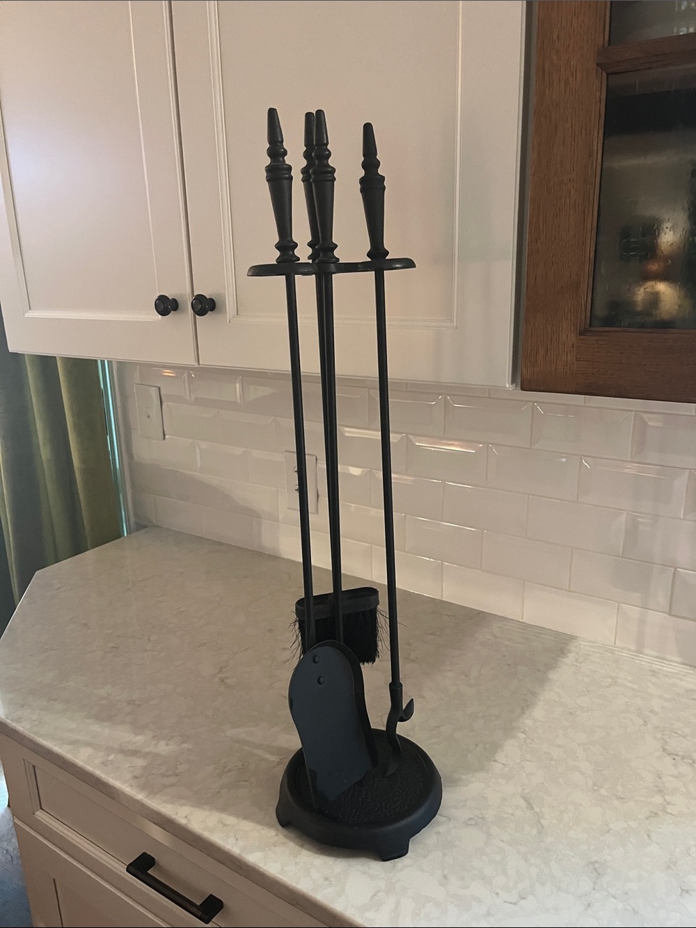 Vintage Black Wrought Iron Fireplace tool set and stand heavy classic set